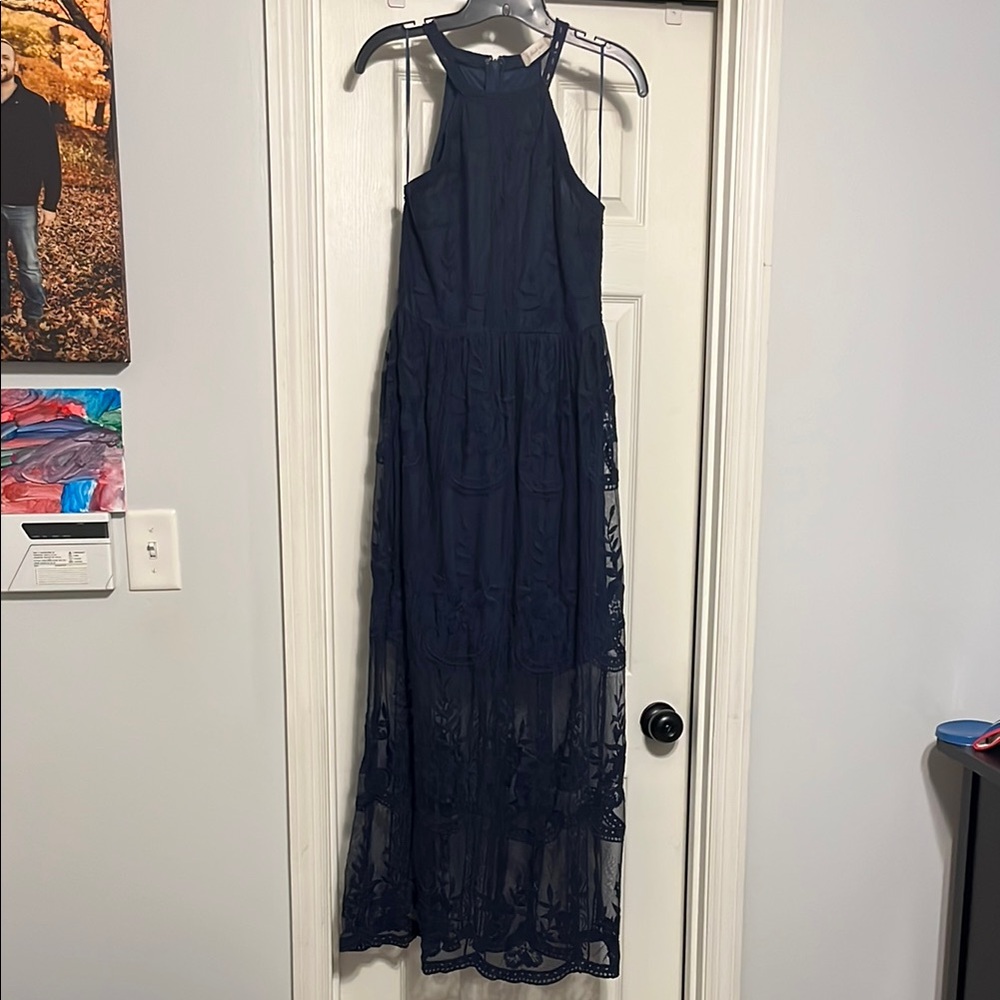 Elegant Navy Blue Lace Dress